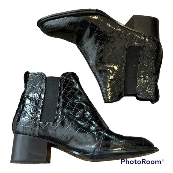 Rag & Bone Walker II Croc Embossed Chelsea Boots Black Size 40 / 10 - Picture 1 of 5